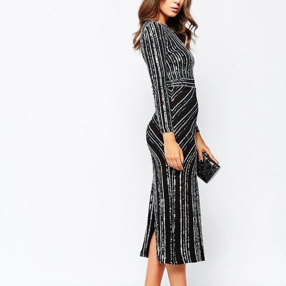 French Connection Diana Sequin Swirl Midi Cocktail Dress - Picture 3 of 7